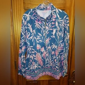 Lilly Pulitzer Skipper Popover Teal/pink XL EUC